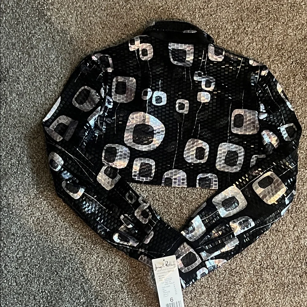 NWT Joseph Ribkoff Black and Silver Patterned Cropped Blazer Jacket Size 6 - Picture 8 of 12